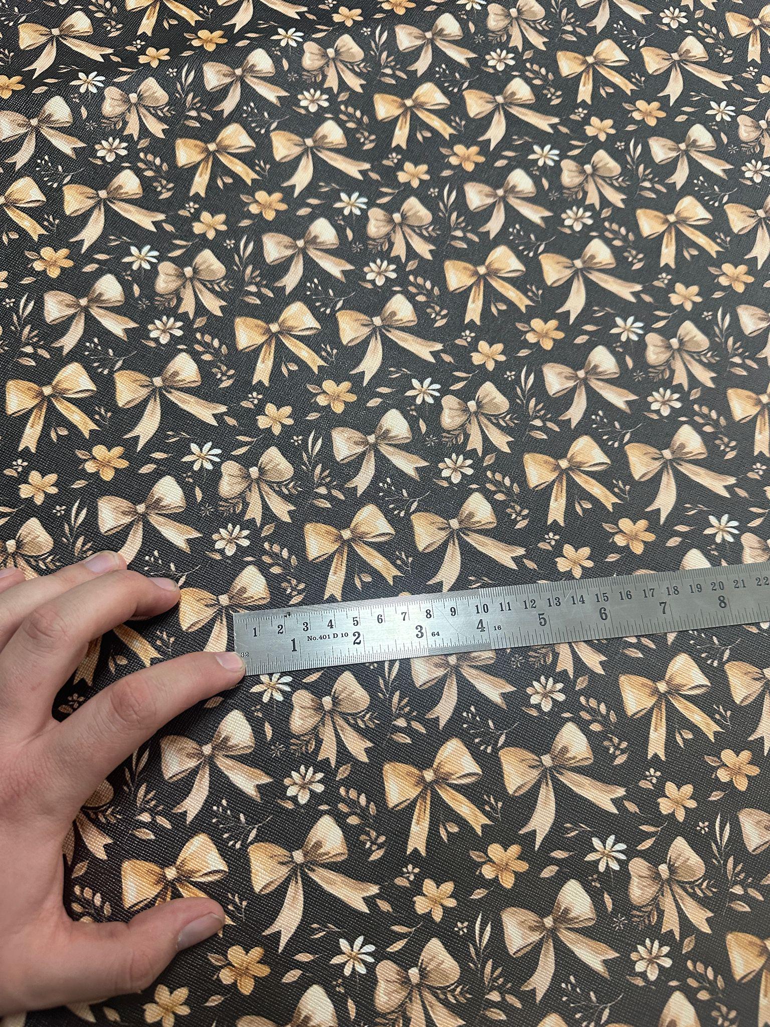 Black-Gold Bow YARD Leather , DIY Leather , faux leather , leather fabric , printed leather , leather sheets , custom print