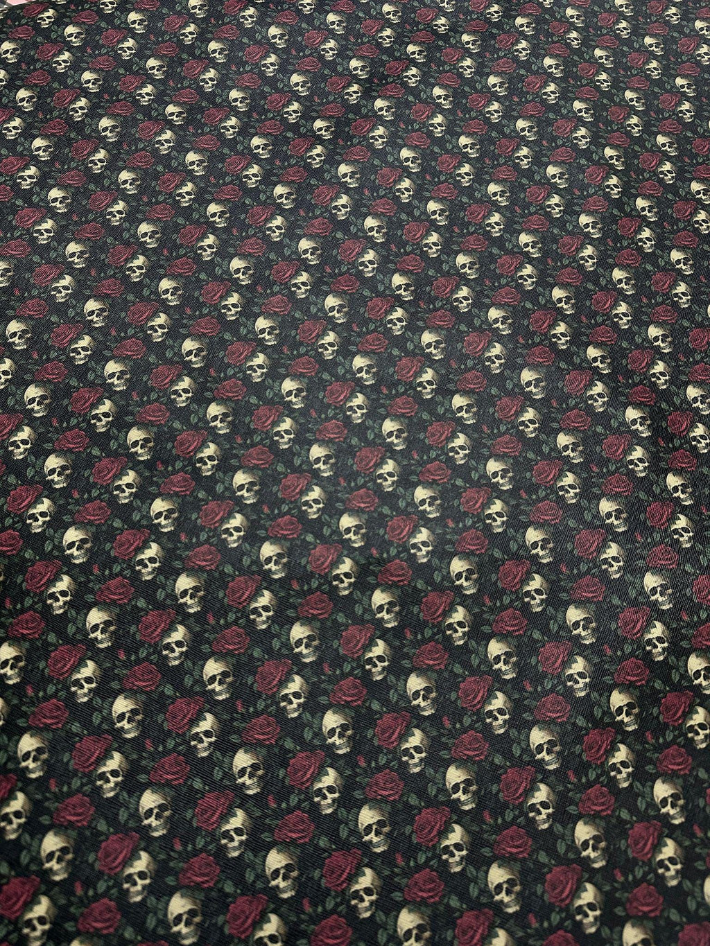 Black-Red Skull Rose YARD Leather , DIY Leather , faux leather , leather fabric , printed leather , leather sheets , custom print