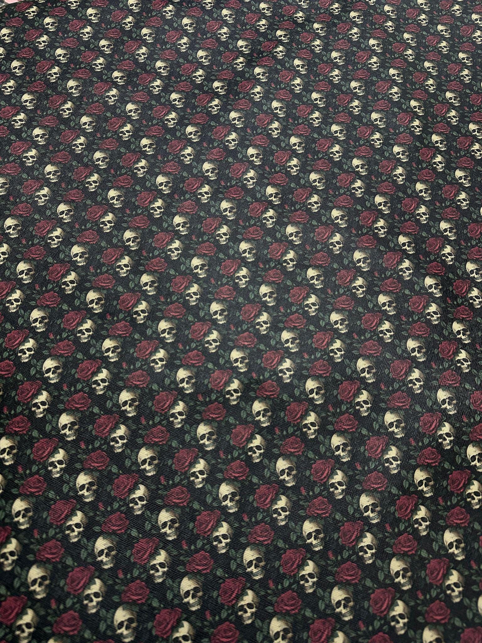 Black-Red Skull Rose YARD Leather , DIY Leather , faux leather , leather fabric , printed leather , leather sheets , custom print