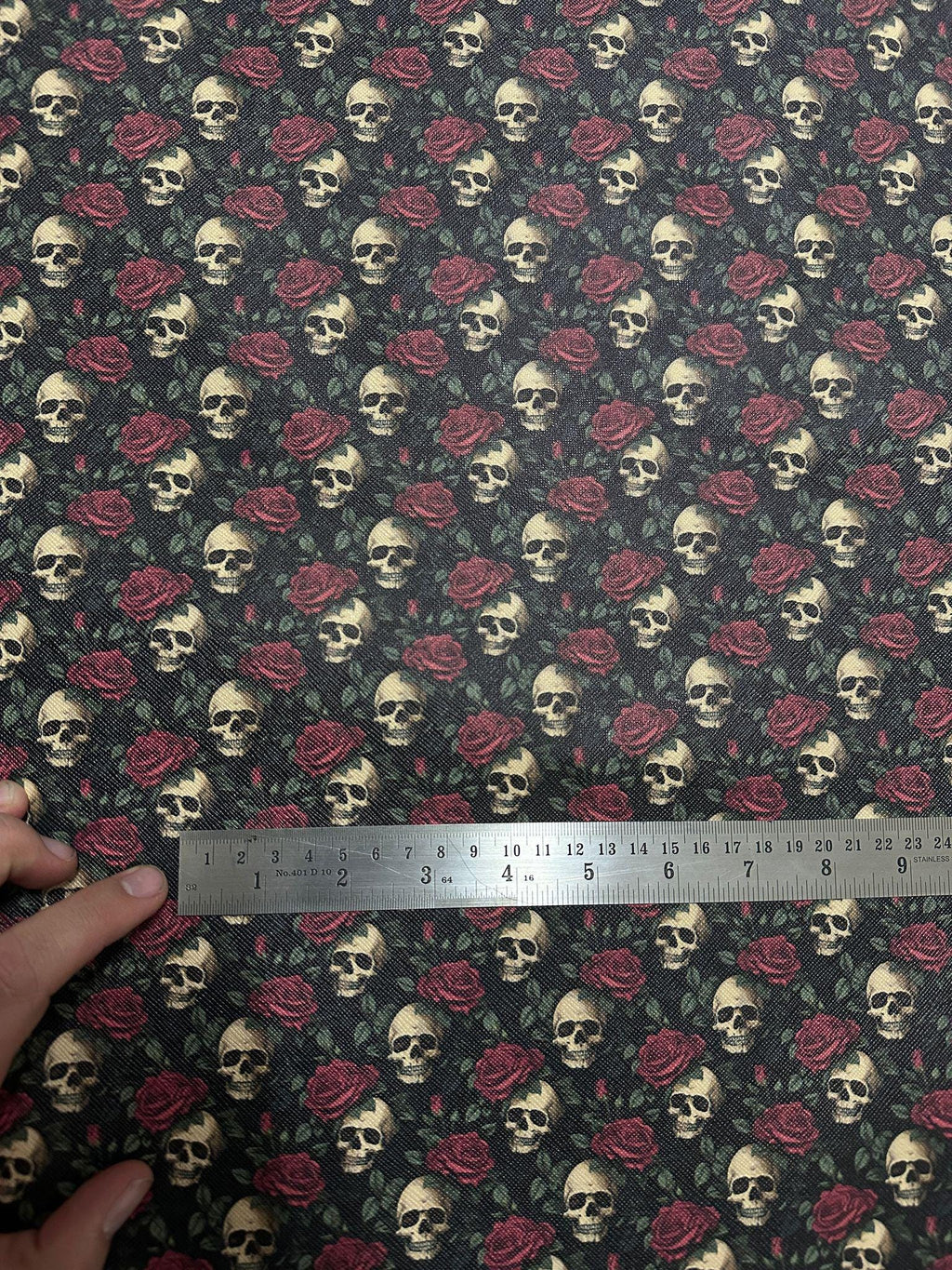 Black-Red Skull Rose YARD Leather , DIY Leather , faux leather , leather fabric , printed leather , leather sheets , custom print