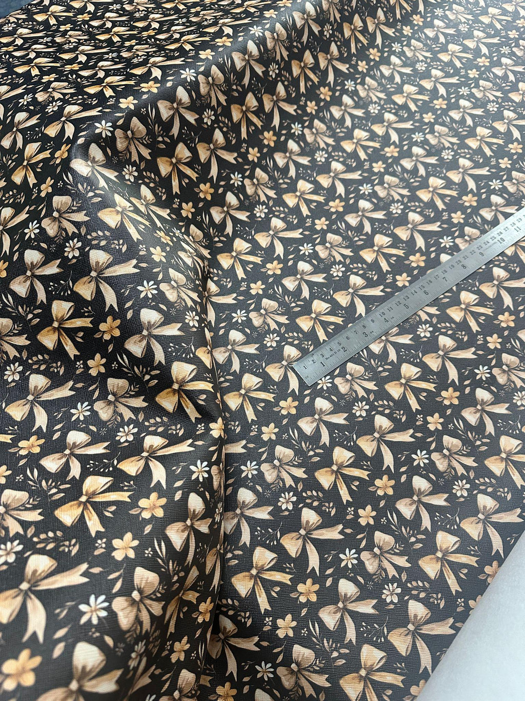 Black-Gold Bow YARD Leather , DIY Leather , faux leather , leather fabric , printed leather , leather sheets , custom print