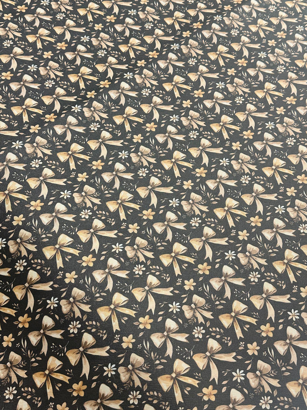 Black-Gold Bow YARD Leather , DIY Leather , faux leather , leather fabric , printed leather , leather sheets , custom print
