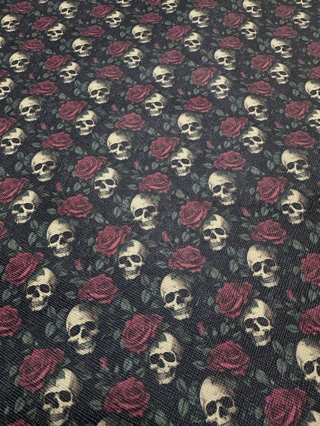 Black-Red Skull Rose YARD Leather , DIY Leather , faux leather , leather fabric , printed leather , leather sheets , custom print