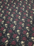 Black-Red Skull Rose YARD Leather , DIY Leather , faux leather , leather fabric , printed leather , leather sheets , custom print