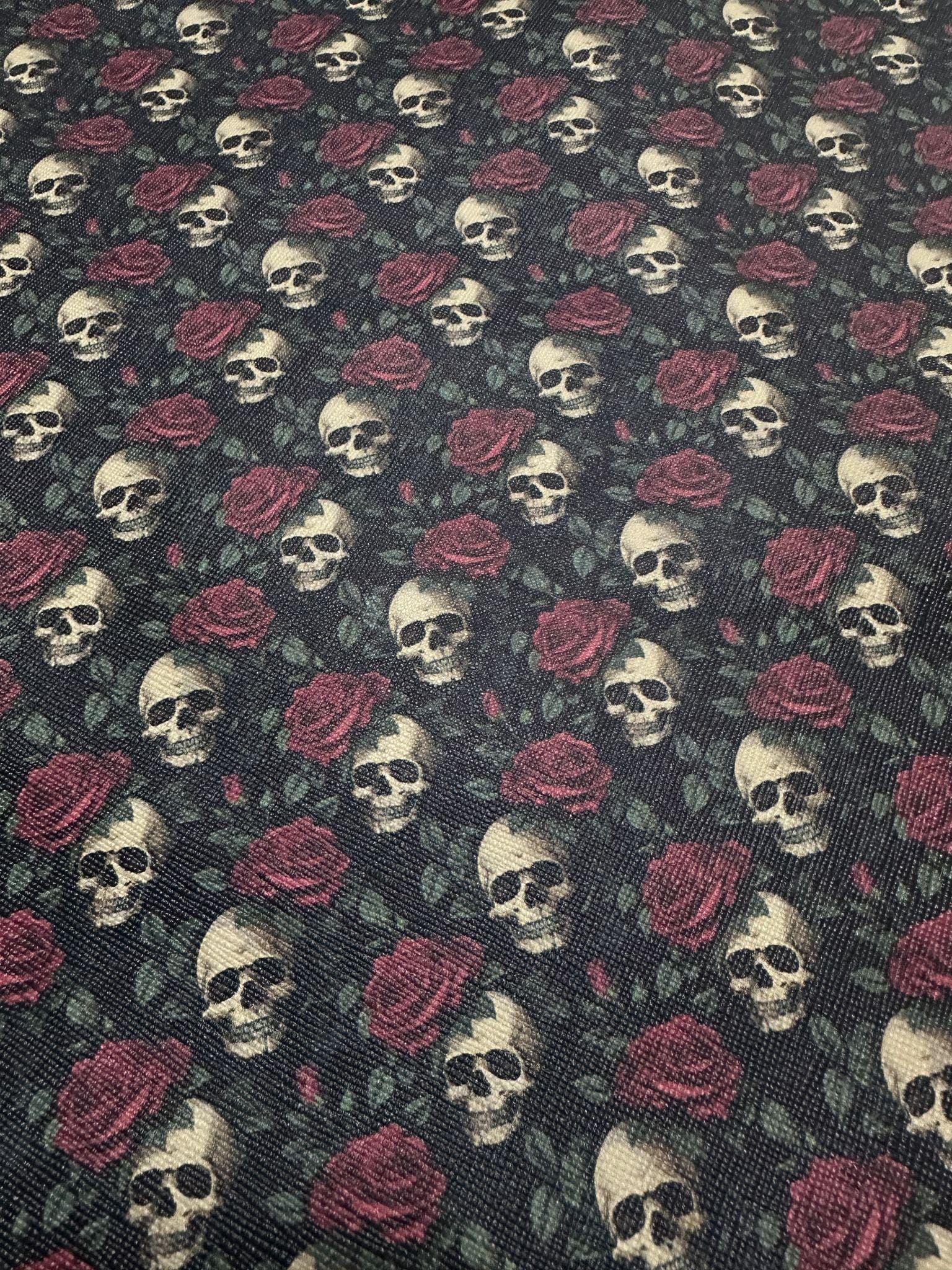 Black-Red Skull Rose YARD Leather , DIY Leather , faux leather , leather fabric , printed leather , leather sheets , custom print